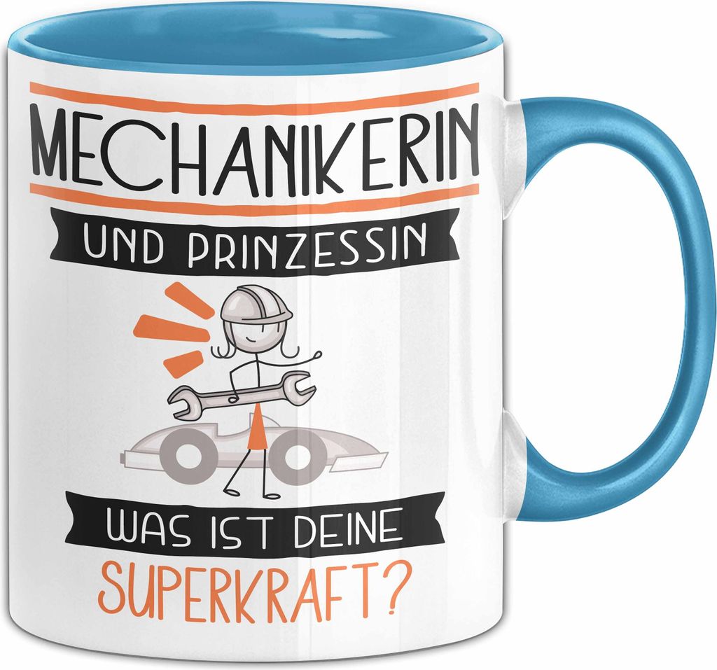 Mechanikerin Und Prinzessin Tasse Geschenk Für Eine Mechanikerin Geburtstag Was Ist Deine Superkraft (Blau)
