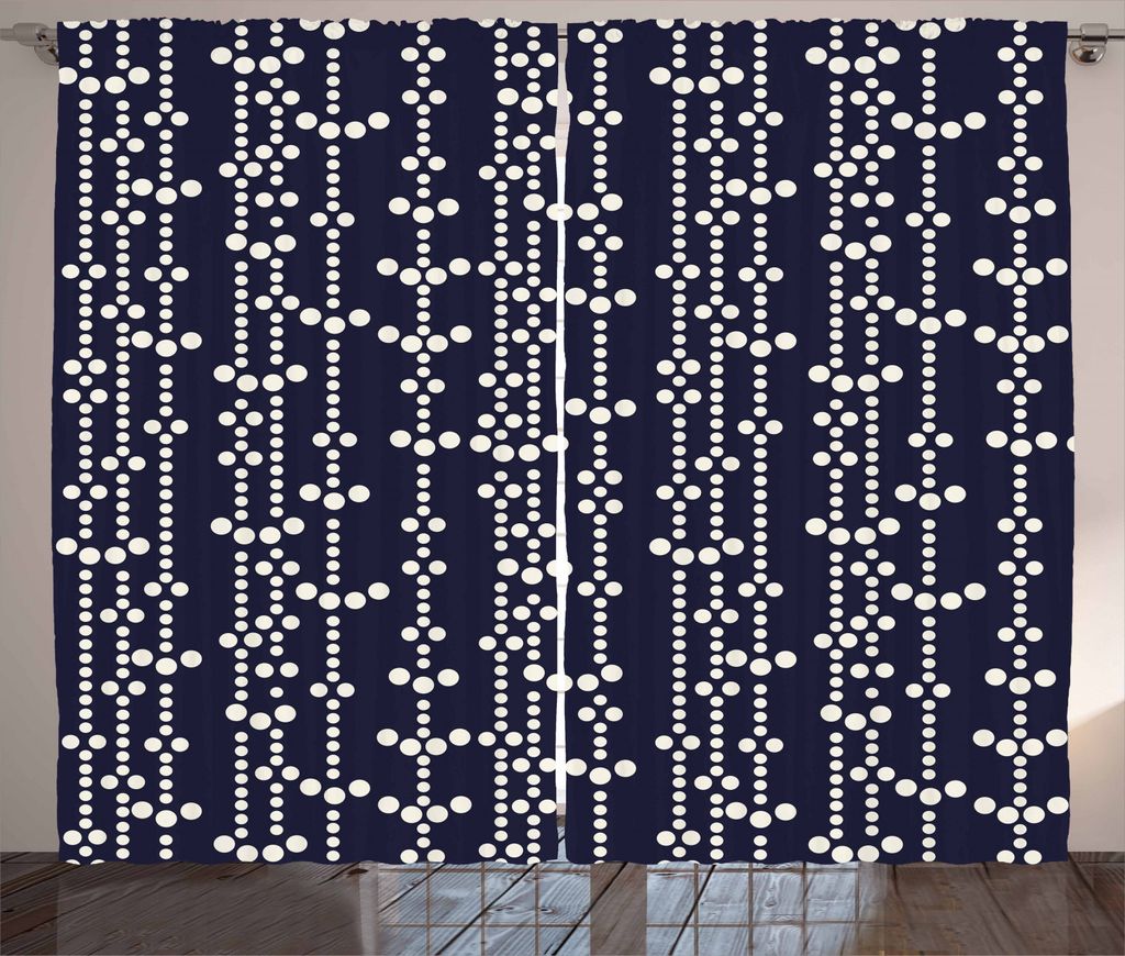 ABAKUHAUS Geometrisch Rustikaler Vorhang, Vintage Japanese, Wohnzimmer Universalband Gardinen mit Schlaufen und Haken, 280 x 245 cm, Dark Blue Creme