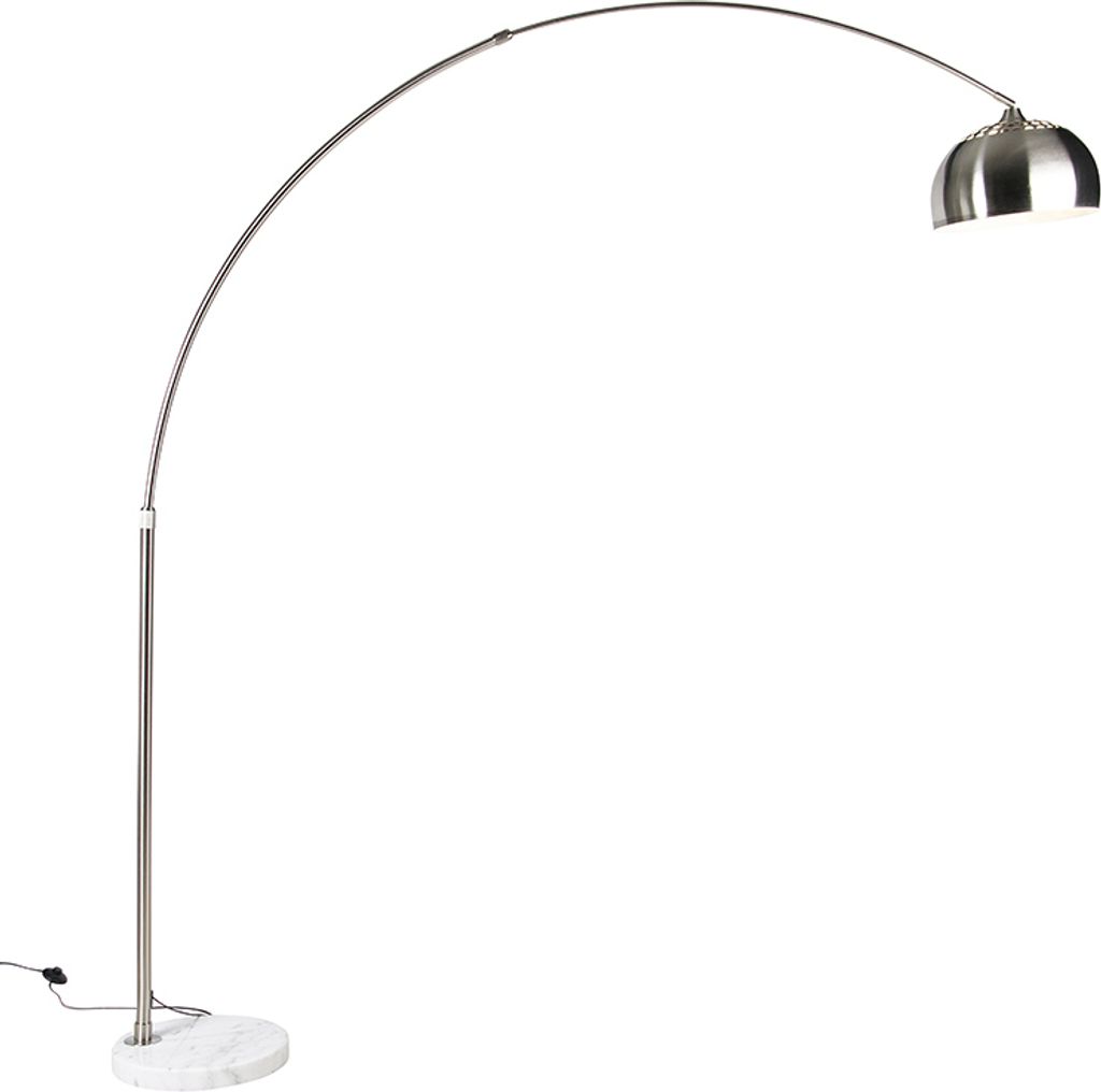 QAZQA - Modern Bogenleuchte I Bogenlampe I Lampe I Leuchte Stahl I Silber I nickel matt mit weißer Marmorbasis mit Stahl I Silber I nickel mattsch...