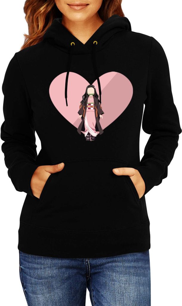 Damen Kapuzenpullover Demon Anime Slayer Kimetsu No Yaiba Nezuko Love, Lady 2XL / Schwarz