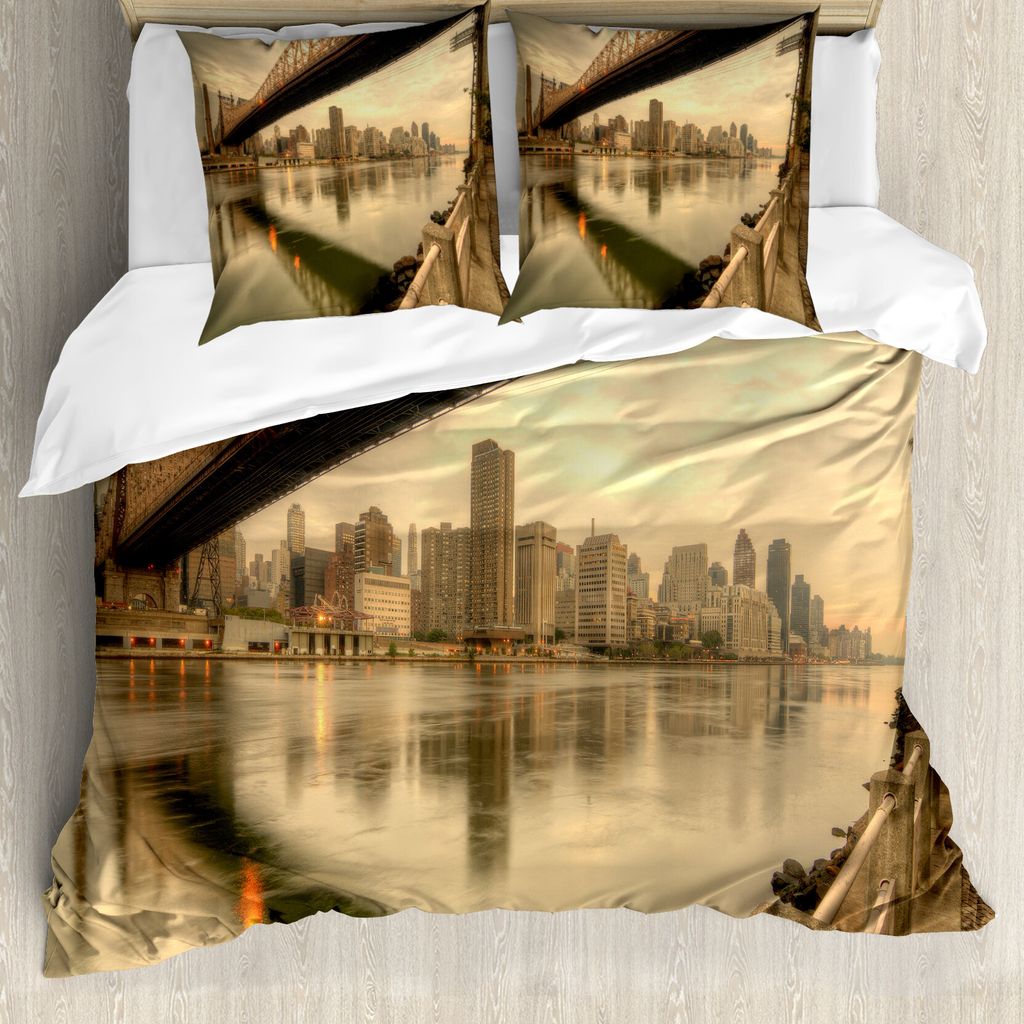 ABAKUHAUS Vereinigte Staaten Bettbezug, Queenboro Brücke, Milbensicher Allergiker geeignet mit Kissenbezügen, 200 cm x 200 cm - 80 x 80 cm, Tan E...