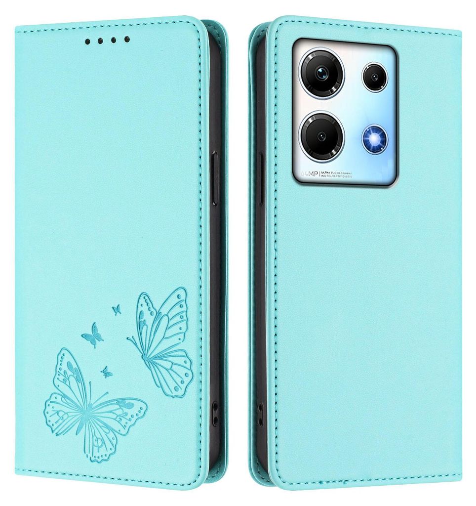 Lederhülle für Infinix Note 30 4G/Note 30 5G, Schmetterling Prägung Leder Brieftasche Schutzhülle mit Ständer Türkis