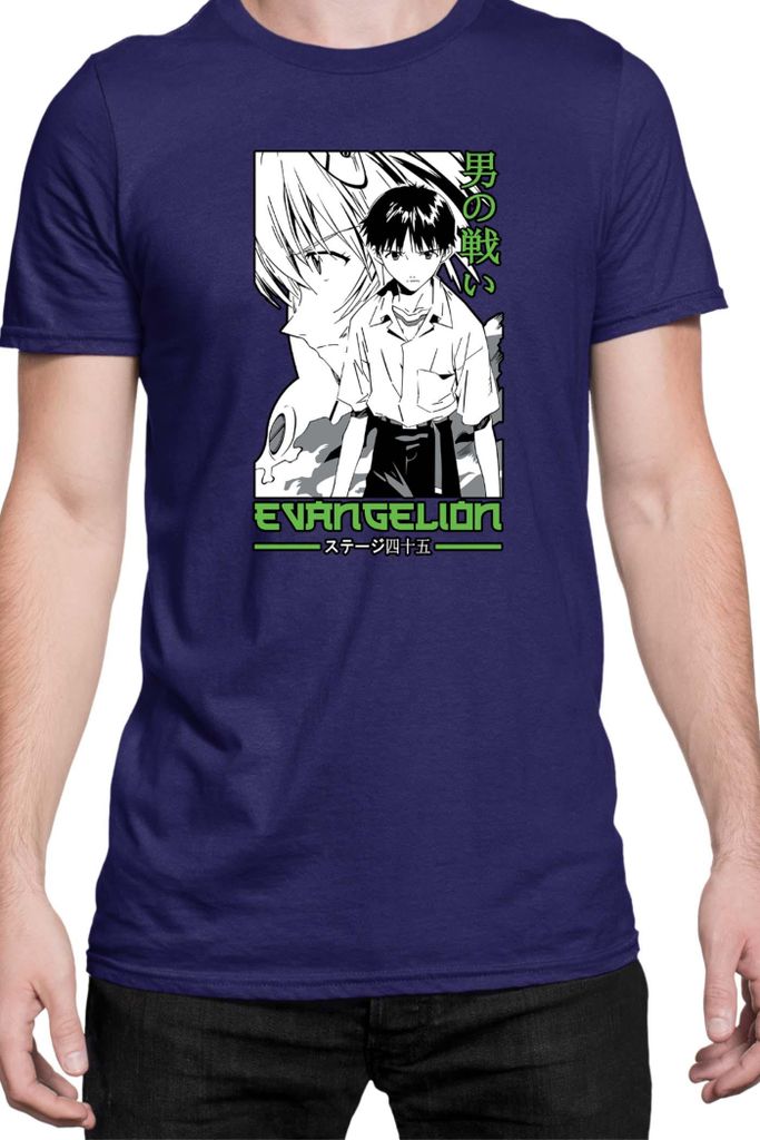 Herren T-Shirt Manga Japan Anime Comics Animation Neon Anime Genesis Manga Evangelion Ikari 40, Man 2XL / Dunkelblau