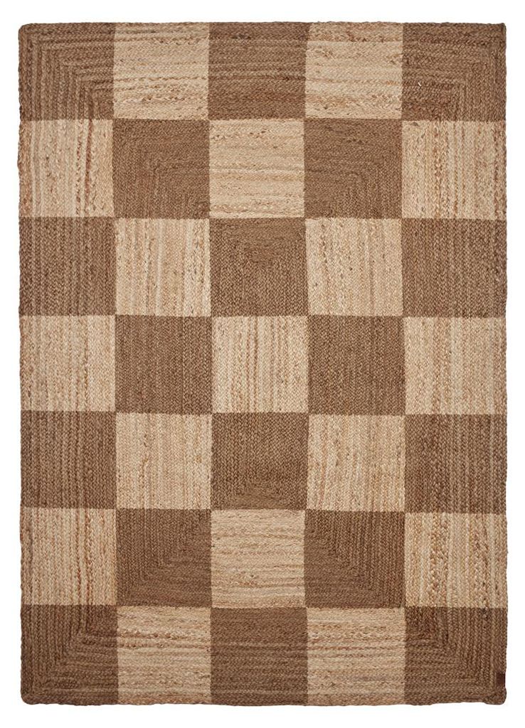 OYOY Chess Rug L300756 Juteteppich 200x140 cm Nature handgefertigt Teppich mit Schachmuster skandinavischer Wohnteppich aus Jute