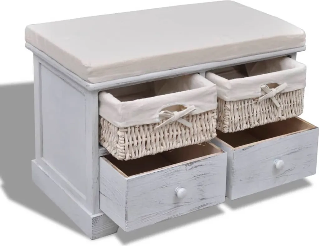 Banc de rangement 62 cm Blanc en bois pour optimiser vos petits espaces
