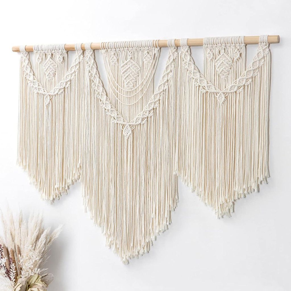 Gewebtes großes Boho-Wandtuch - Blätter Quaste Bohemian Baumwollseil - Wanddekoration Schlafzimmer Wohnzimmer - Hintergrund (Blatt)