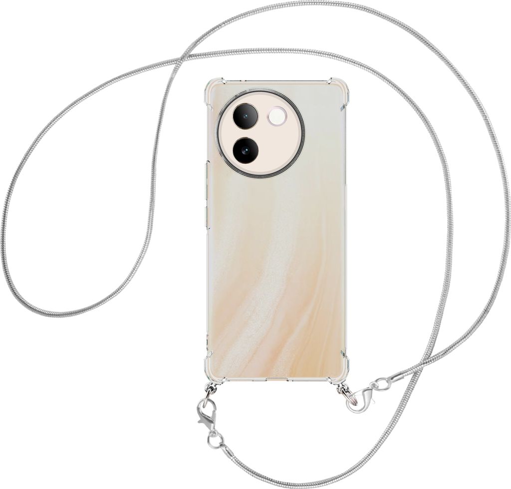 Handykette Backcover-Schutzhülle mit Band (Metall silberfarben) für vivo V30E 5G / V40 lite 5G - silberfarbene Snake-Kette