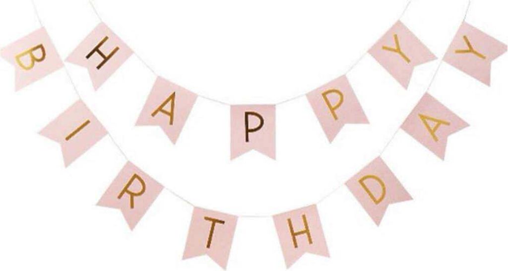 Oblique Unique Happy Birthday Girlande Banner Geburtstag Party Feier Deko - rosa-gold
