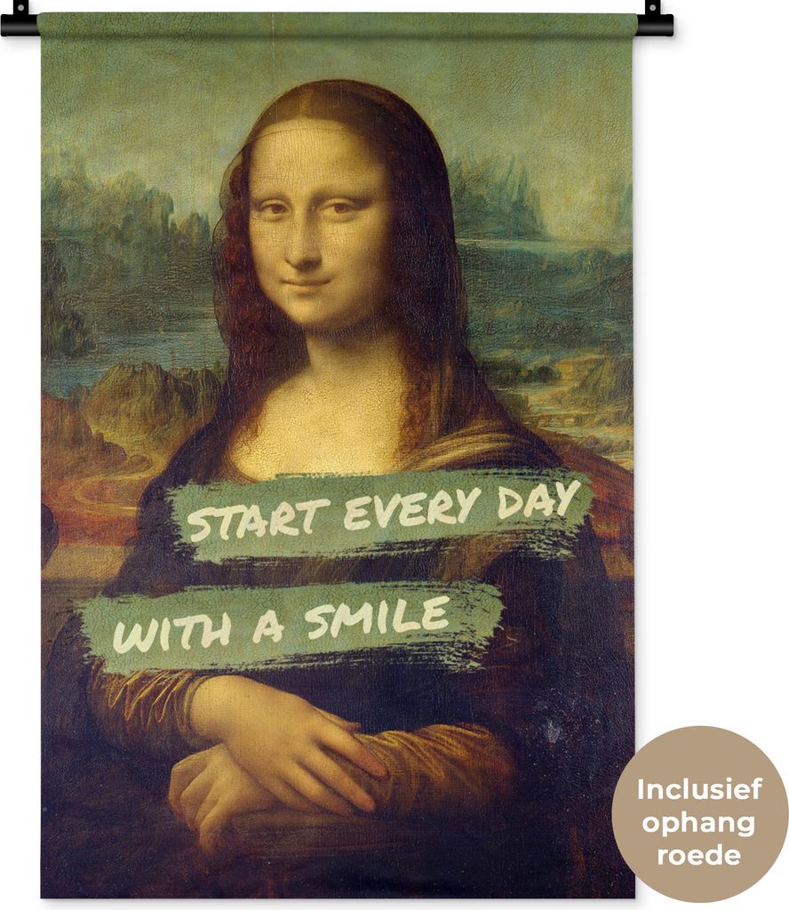 MuchoWow Wandteppich Wandbehang Mona Lisa - Da Vinci - Zitat 60x90 cm Tapisserie Dekoration Wandtuch - Foto-Teppich - Abwaschbar