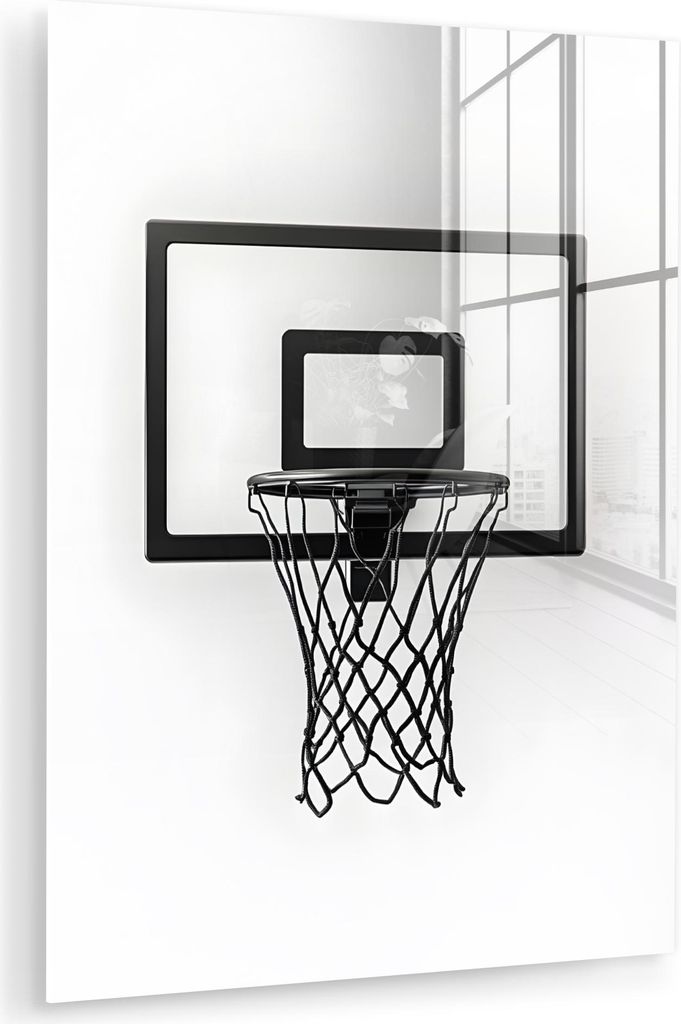 MuchoWow Glasbilder - Bilder auf Wandbild - Foto auf Glas Basketballbrett - Minimalistisch - Schwarz 30x40 cm Wanddekoration aus Glas - Acrylglasbi...