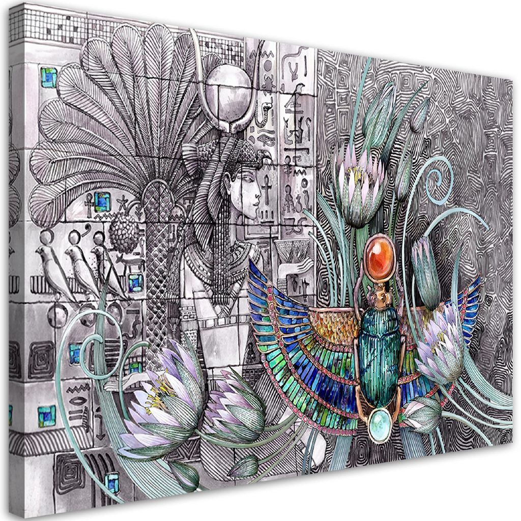 Leinwandbild Ägyptische Hieroglyphen und Skarabäuskäfer 60x40 Feeby Silber bild für die wand bereit zum aufhängen