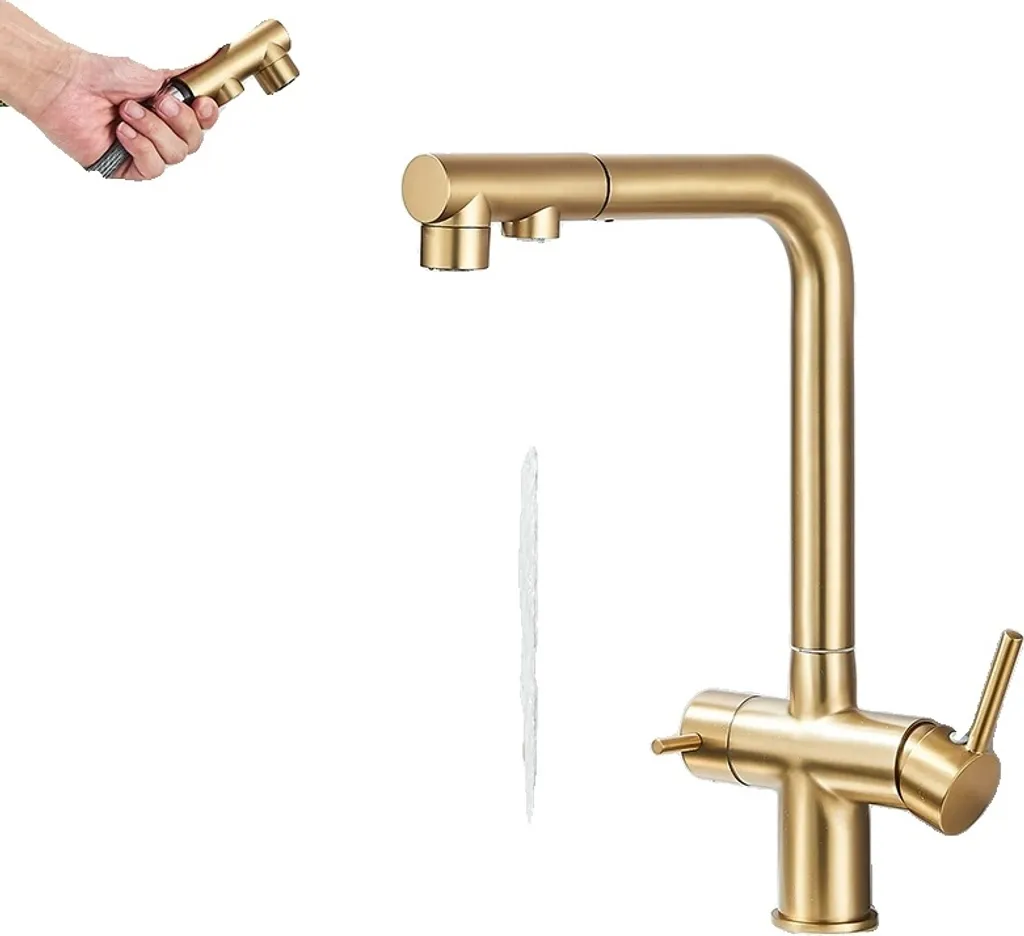 Miscelatore Cucina Oro Spazzolato 3 Vie Professionale con Doccetta