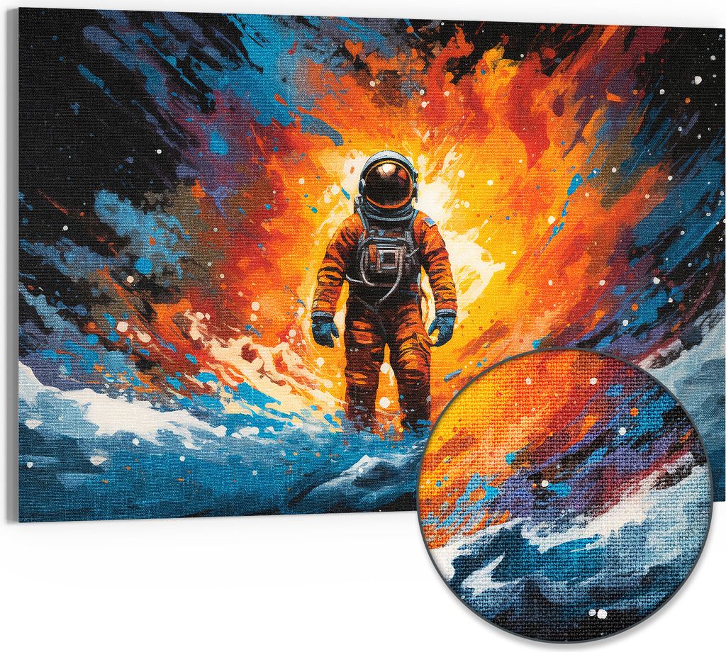 DEQORI Hybrid Leinwand Bild 90x60 cm 'Kosmischer Traum' Wandbild Glas flach modern