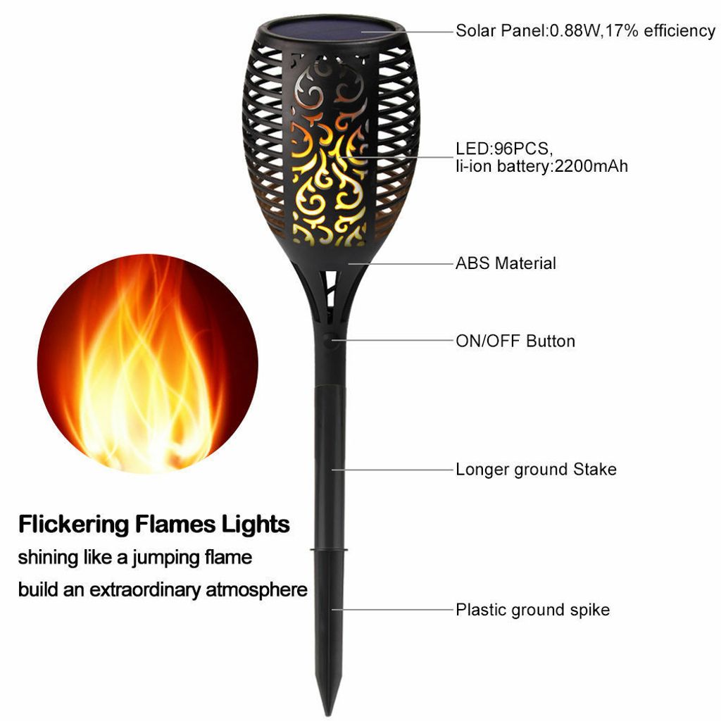 LED Solar Fackel Licht flackernde Feuer Flamme Landschaft Lamp-Garten Patio IP65 