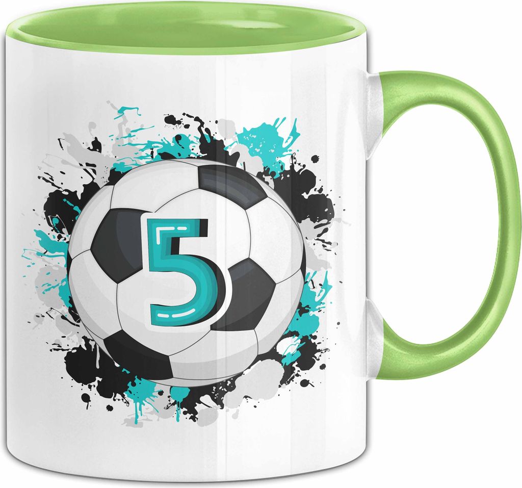 5. Geburtstag Geschenk Tasse Becher Jungs Fußball Geburtstagsgeschenk (Grün)