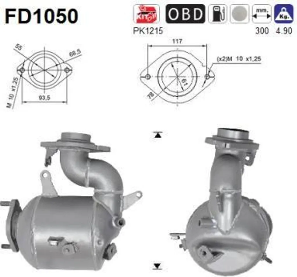 Filtre à particules AS FD1050 OE 2505233040 pour Toyota Auris et Corolla