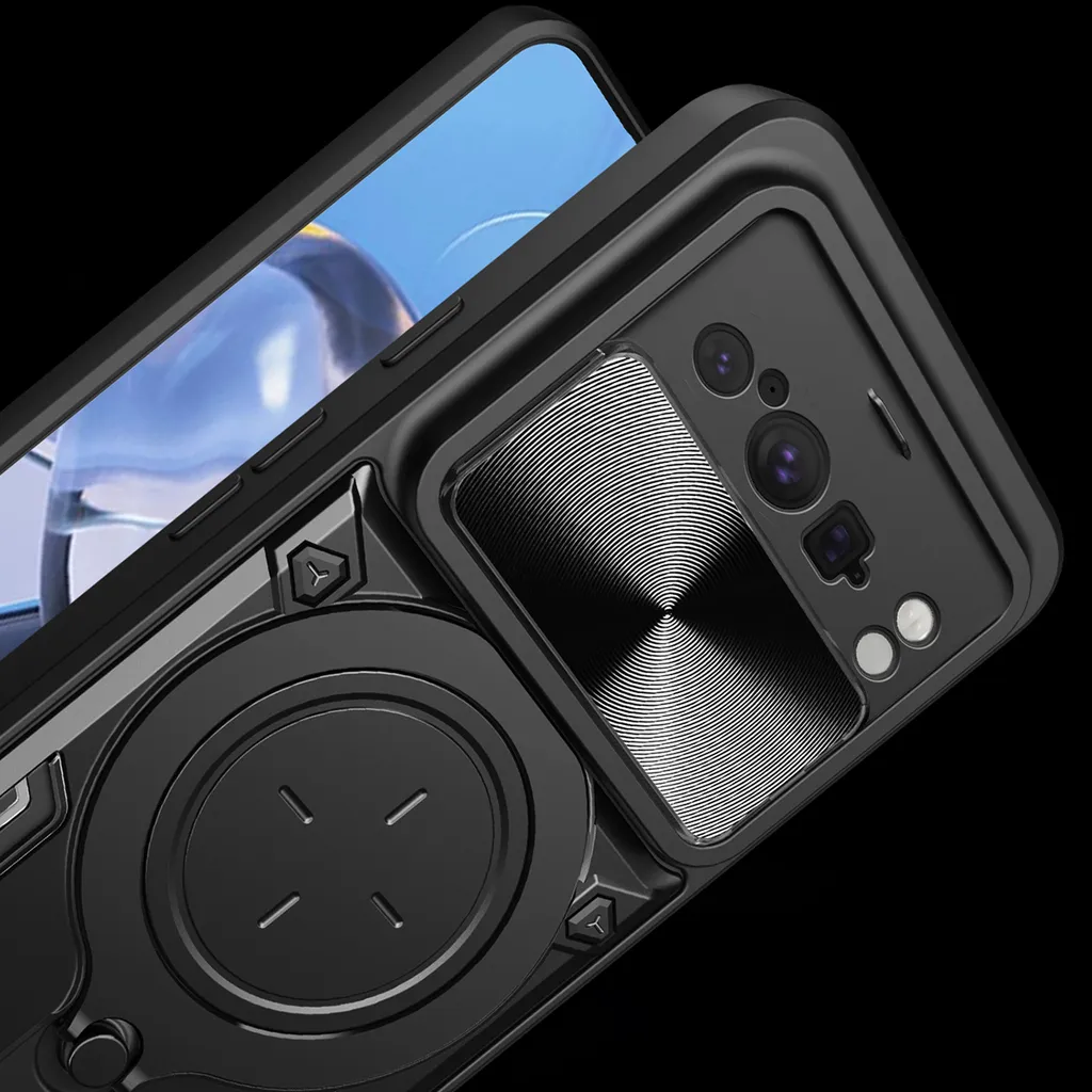 DEVASO Cover Per Google Pixel 8 Pro Con Protezione Fotocamera Scorrevole, Custodia Antiurto Con Anello Supporto Magnetico, Nero - 3