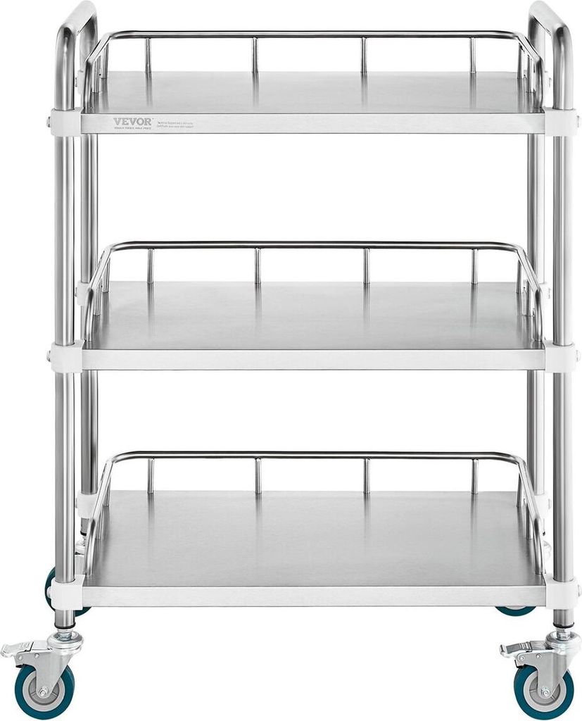 Labor-Rollwagen, Rollwagen aus Edelstahl mit 3 Ablagen, Labor-Servierwagen mit Lenkrollen, Dental-Utility-Wagen für Kliniken, Labore, Krankenhäu...