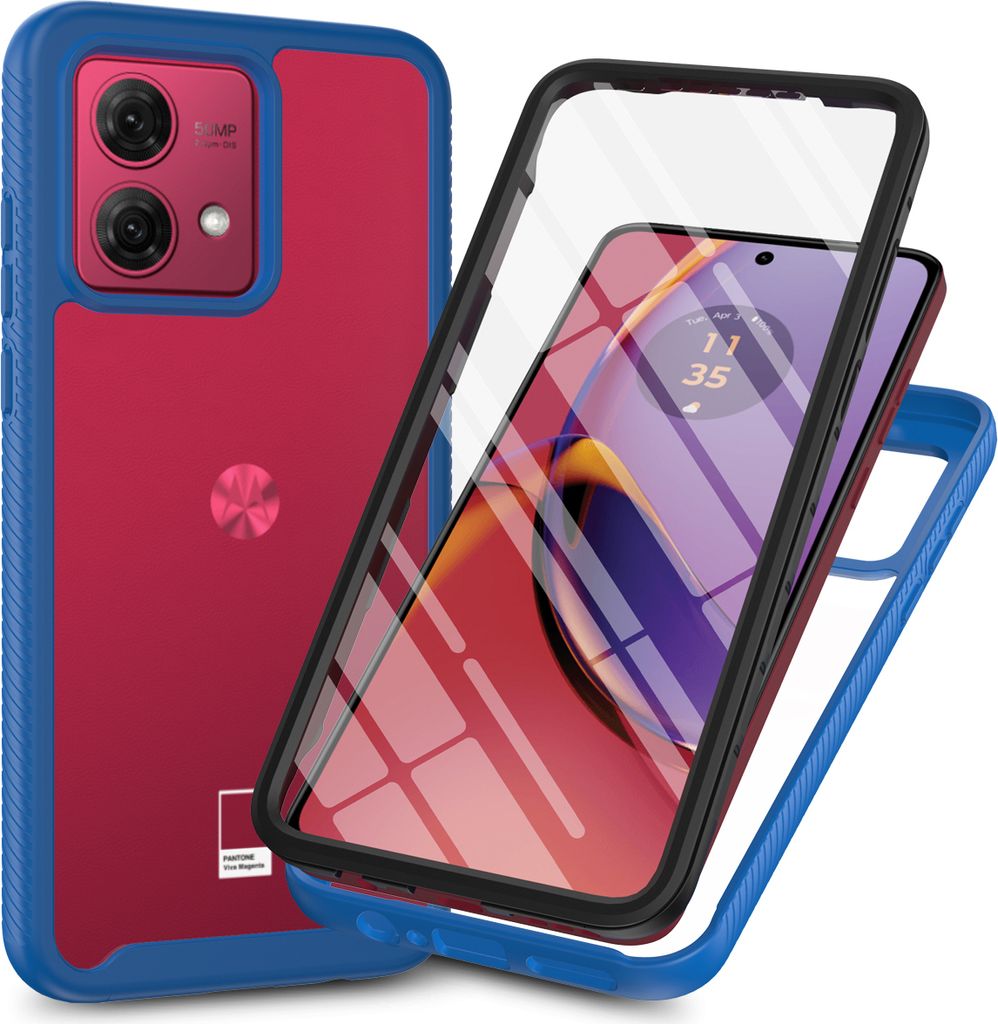 Moto G84 Hülle, Bumper mit Eingebautem Displayschutz Komplettschutz Schutzhülle für Motorola Moto G84 Navy blau