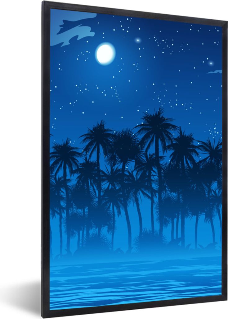 MuchoWow MuchoWow Gerahmtes Poster Sternenhimmel - Palme - Meer 20x30 cm - Poster mit zchwarzem Bilderrahmen - Drucken - Bilder Poster im Rahmen