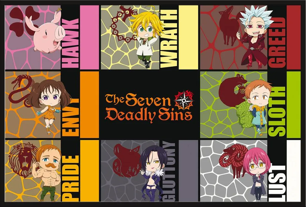 Affiche Seven Deadly Sins Chibi Sins avec Cadre Shinsuke® Anti-Casse Noir