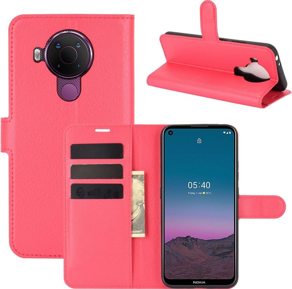 Schutzhülle für Nokia 5.4 Case Handy Hülle Cover Case Schutztasche Wallet Klapptasche, Farbe:Rot