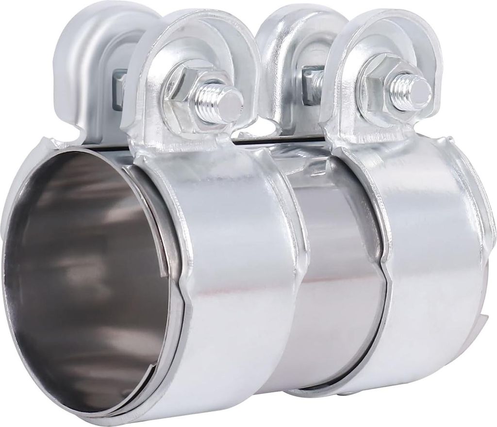 Poweka Auspuff Rohrverbinder 50mm Edelstahl Rohrverbinder Auspuff, Universal Auspuffschelle mit 2 Auspuffschelle (Ø 50mm / L: 95mm)