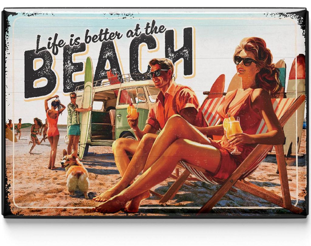 LANOLU Kühlschrankmagnete lustig- Life is better at the Beach - lustige Magnete mit Sprüchen und witzigen Motiven 8x5,5cm