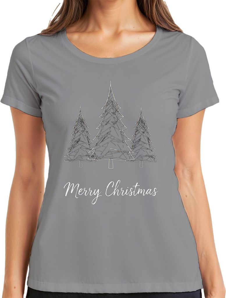 Merry Christmas Weihnachtsbaum Skizze Tannenbaum Handgezeichnet Damen T-Shirt, Grau, XXL