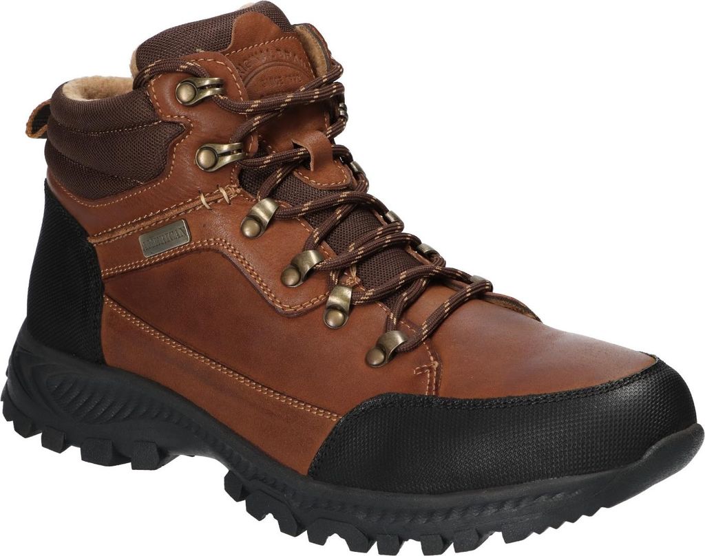 AMERICAN CLUB CY129 Warme Herren-Stiefeletten aus Echtleder, Trekking-Winterstiefel, Brown 45