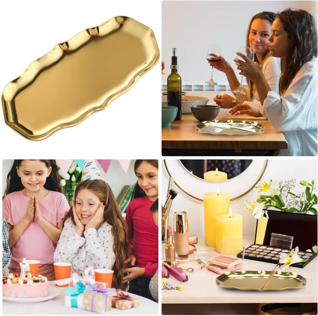 Goldenes Serviertablett - Dekoratives Tablett - 1 Stück - 22 x 11 cm - Metall