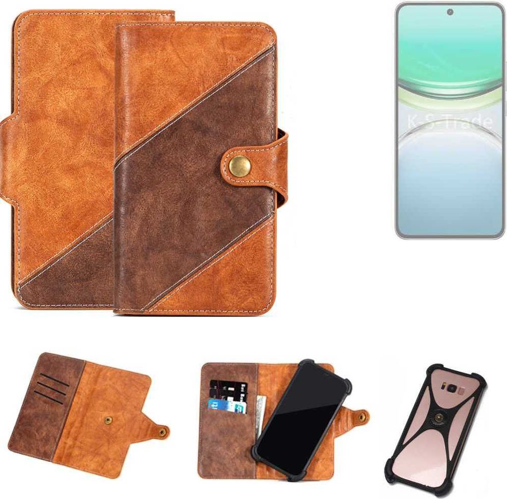 K-S-Trade Handyhülle Schutzhülle Bookstyle Case Wallet-Case kompatibel mit Vivo Y300 Pro Cover Klapphülle Kantenschutz Smartphone dunkelbraun braun