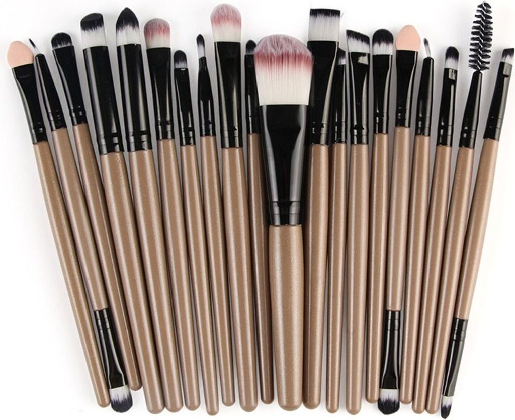 20 Stück Professionelle Make-up Pinsel Foundation Lidschatten Set Holz Griff + Nylon Haar Schwarz / Kaffee