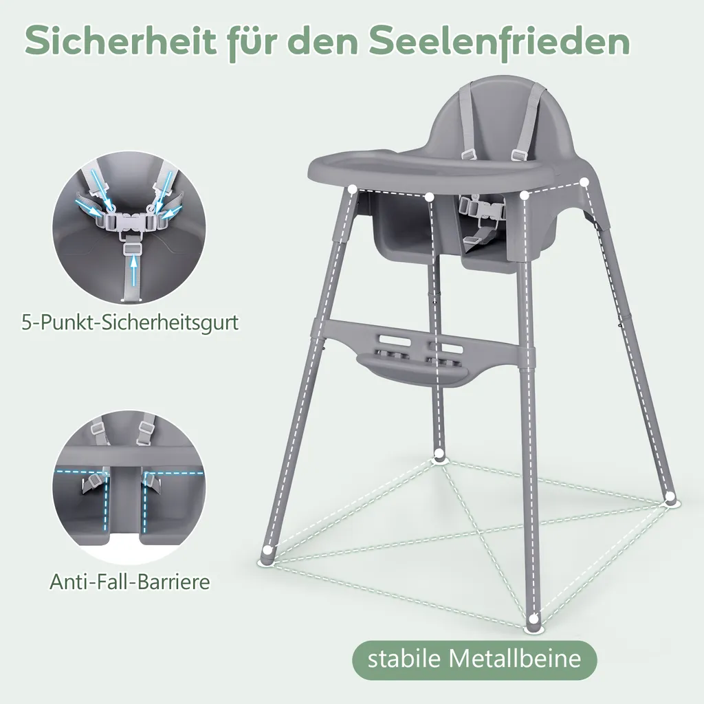 Chaise de repas bébé transformable en chaise de sol pour jouer en Gris