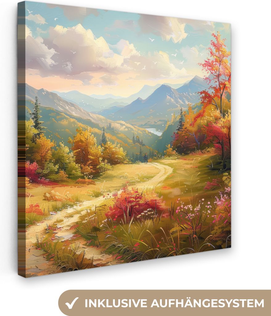 MuchoWow - Leinwandbilder - Landschaft - Illustration - Natur, Wandbild, Wanddeko Bilder Wohnzimmer, 90x90 cm