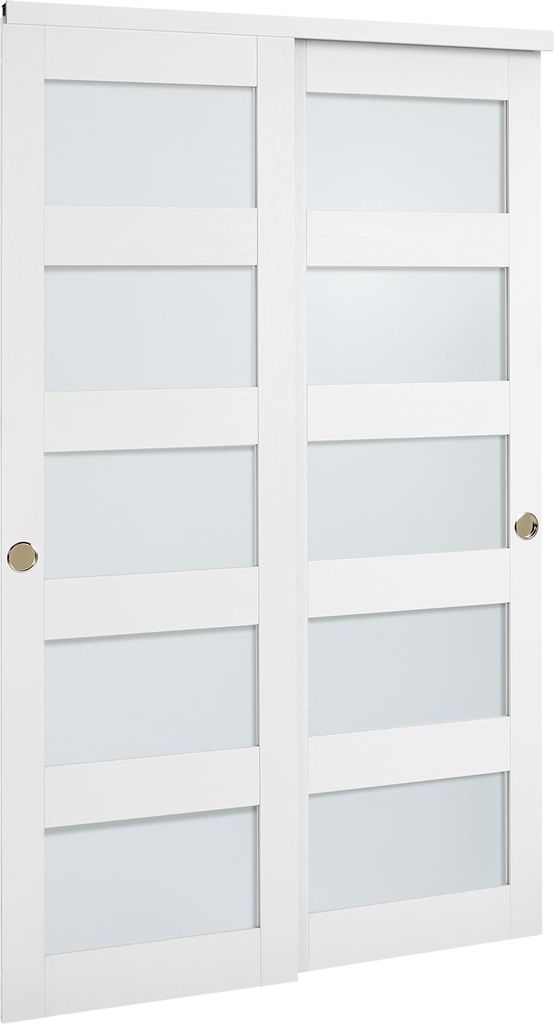 A white sliding door with frosted glass panels.