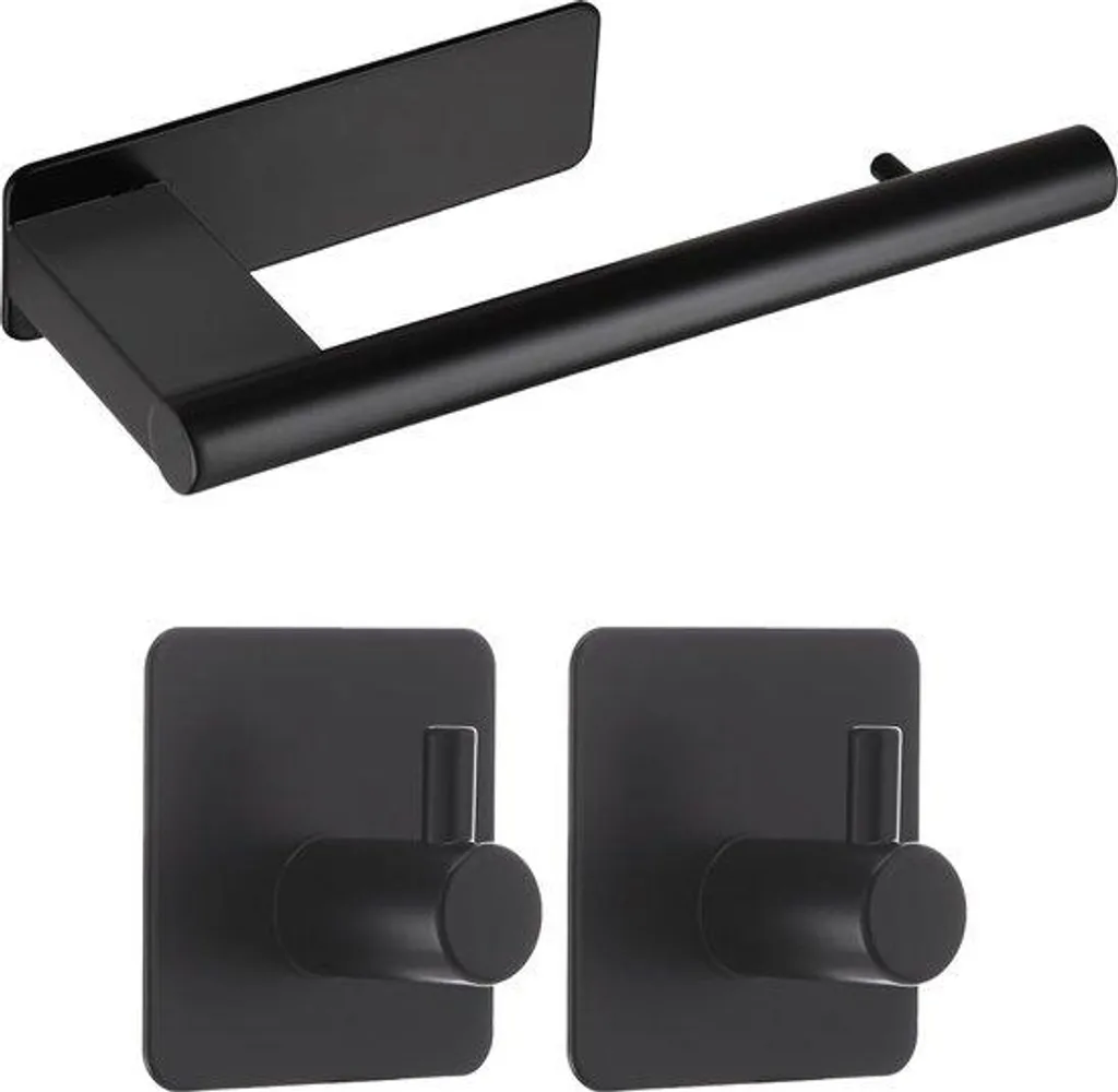 Rangement salle de bain inox noir mat avec crochets muraux sans trou
