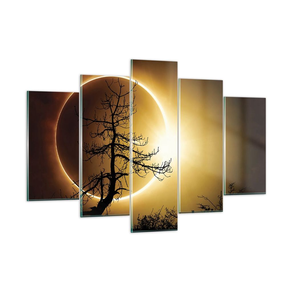 Bilder auf glas - 5 Teile - Sonnenfinsternis die Sonne Baum - 150x100cm - Glasbilder - Wandbilder - Bilder - Wanddekoration aus Glas - Glas Bilder ...
