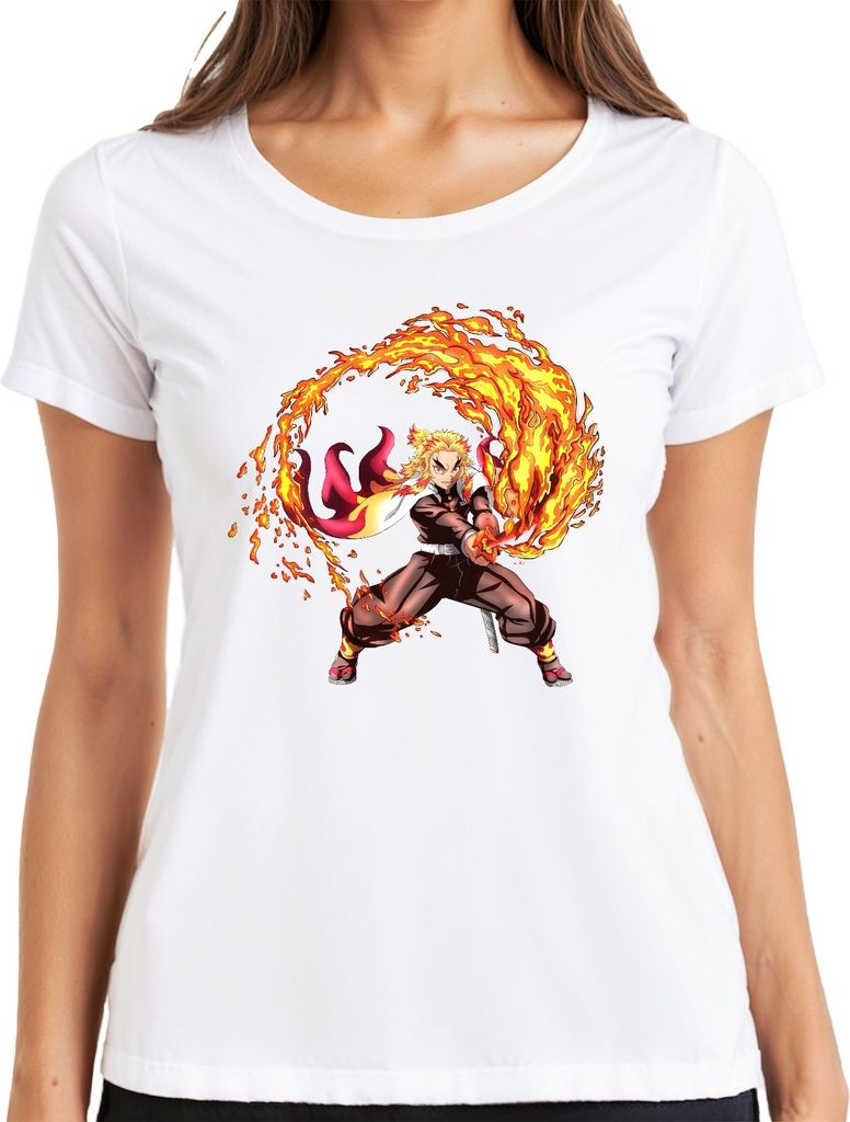 Rengoku Flammen Hashira Anime Kampf Samurai Geschenk Damen T-Shirt, Weiß, 3XL