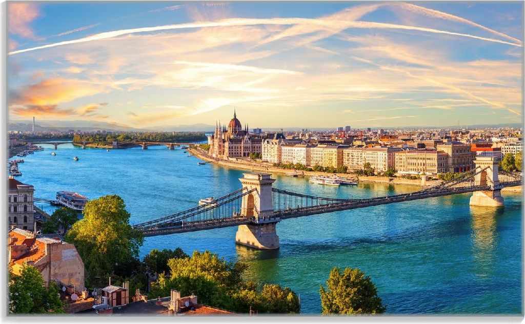 Wallario Frühstücksbrettchen aus Glas, je 14 x 23 cm, mit rutschfesten Füßen, Motiv Metropole an der Donau