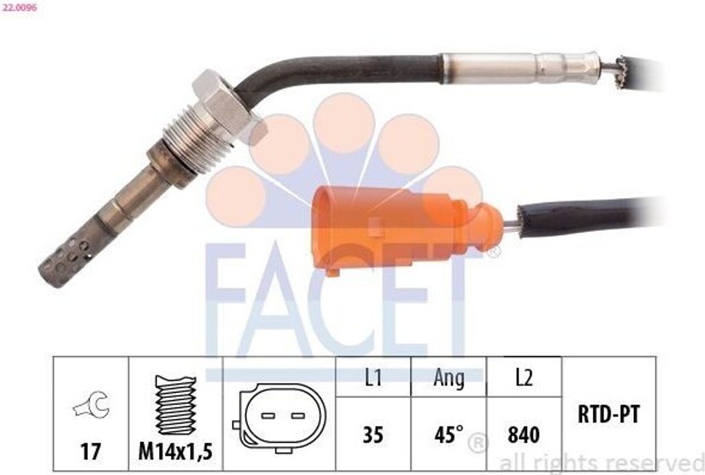 FACET 22.0096 Abgastemperatursensor für VW POLO (9N) M14x1,5