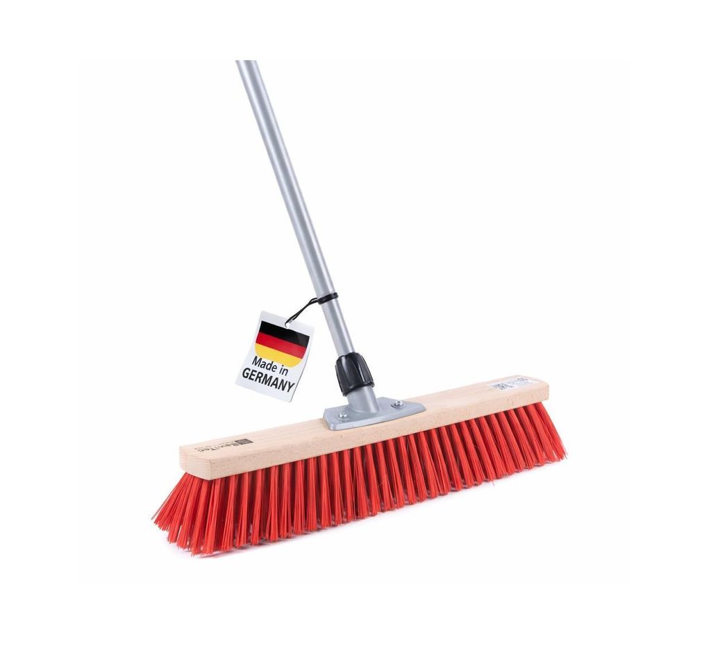 Qualitäts Straßenbesen 60cm Breit mit Teleskopstiel Stiel stufenlos ausziehbar Besen mit roten Kunststoffborsten Straßenschrubber Schrubberbesen