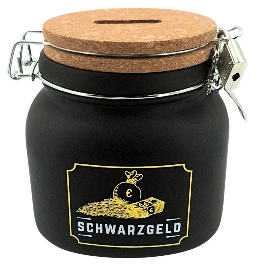 Sparglas Schwarzgeld Schwarz mit Schloss und Schlüssel für Produktbild 