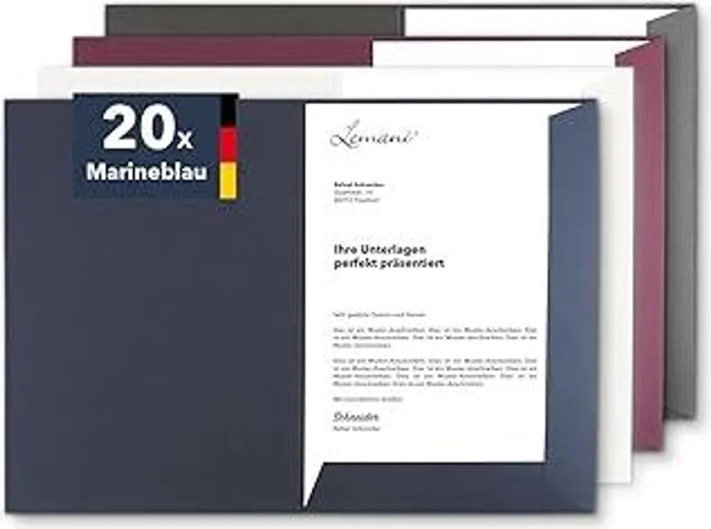 Cartella di presentazione A4 in blu navy (20 pezzi) - cartoncino premium molto resistente da 375 g/m² - direttamente dal produttore STRATAG - cartella portadocumenti cartella A4 cartella portadocumenti cartella di cartone cartella portaprogetti