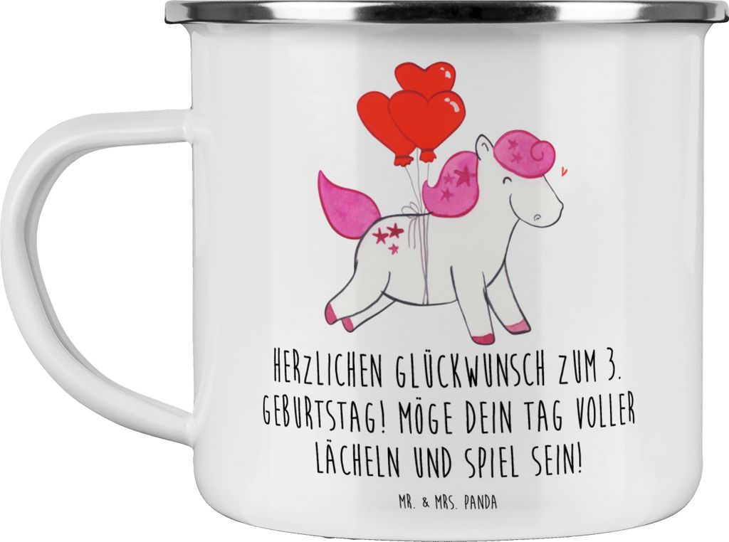 Mr. & Mrs. Panda Haferl 3. Geburtstag Lächeln und Spiel - Weiß - Geschenk, Geburtstagsgeschenk, Liebe Freude, Reisebecher, becher emaille, Happy ...