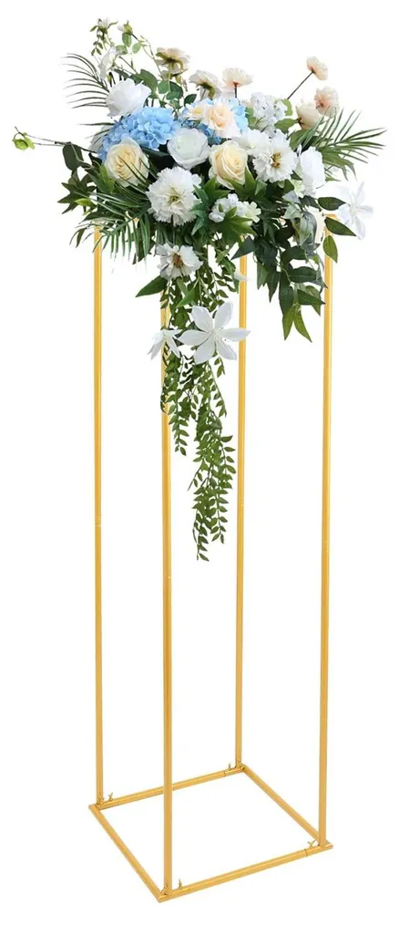 Support à fleurs colonne 180 cm en acier doré avec base 50x50 cm