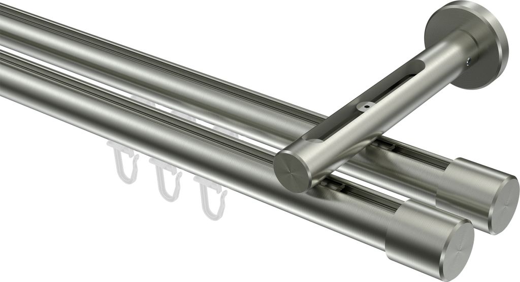 Interdeco Innenlaufstange / Gardinenstange mit Innenlauf Edelstahl-Optik, Typ Siteno Santo (Kappe), 20 mm Ø 2-läufig, 120 cm