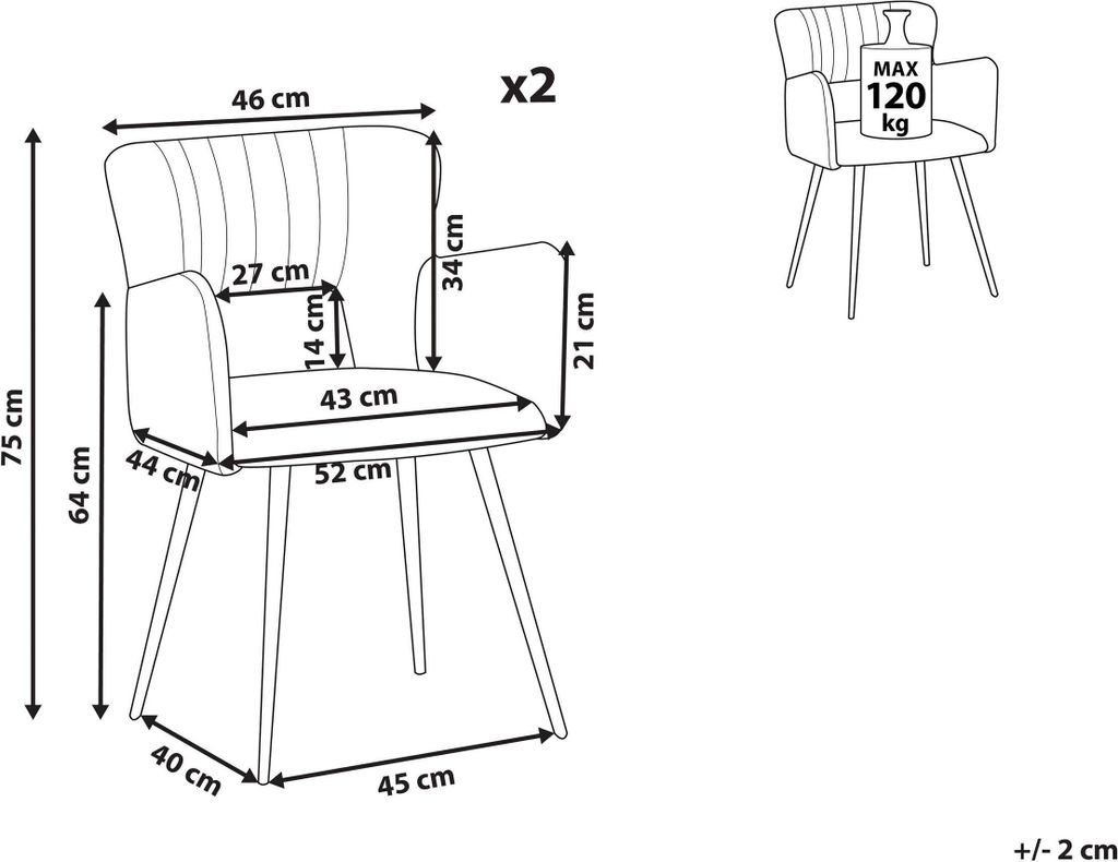 BELIANI Esszimmerstuhl Taupe Polsterbezug mit Armlehnen 4 Produktbild 8