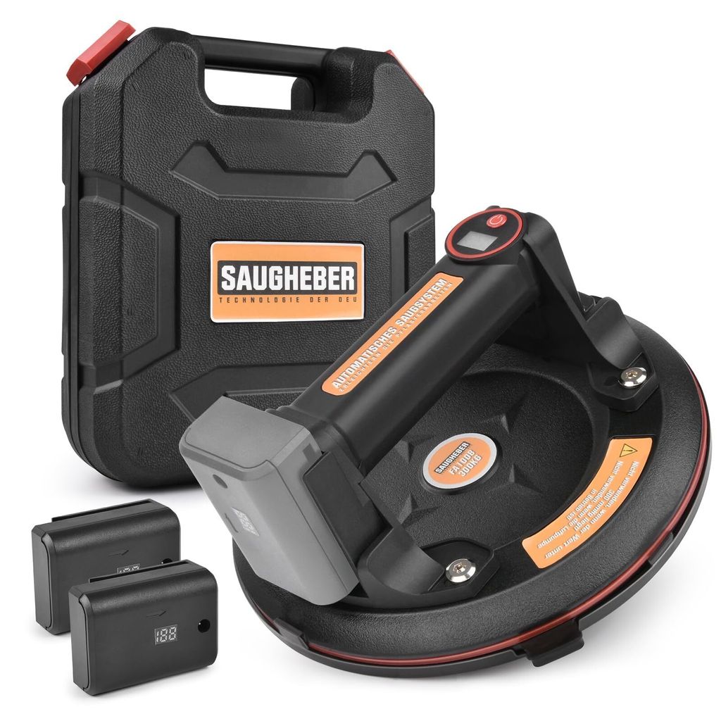 Heavy Duty Elektrischer 8'' Vakuum-Saugnapf Max. 300KG Saugheber mit 2 Akku, Automatisch Nachsaugung Vakuum Glassauger für Fliesen Marmor Platten