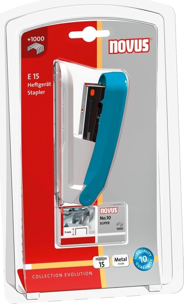 Heftgerät E15 15 Blatt 37mm (Blister) petrol Packung mit 6 Stück